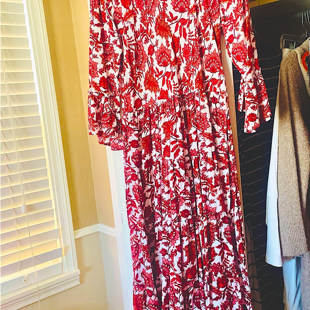 Beautiful dress, tried to show border at bottom and sleeve hits about wrist